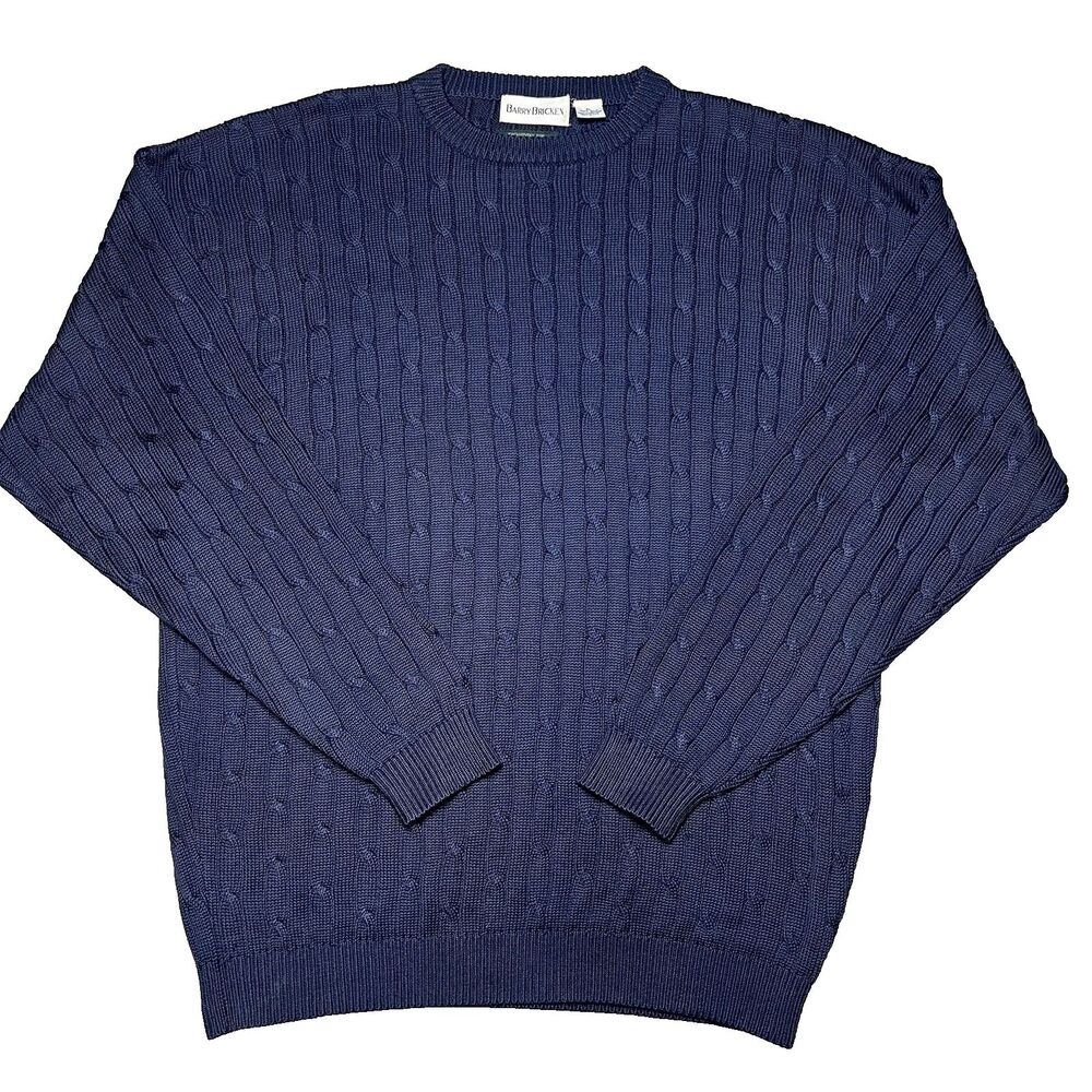 VTG Barry Bricken 100% Silk Cable Knit Sweater Mens XL Blue Old Money Grandpa